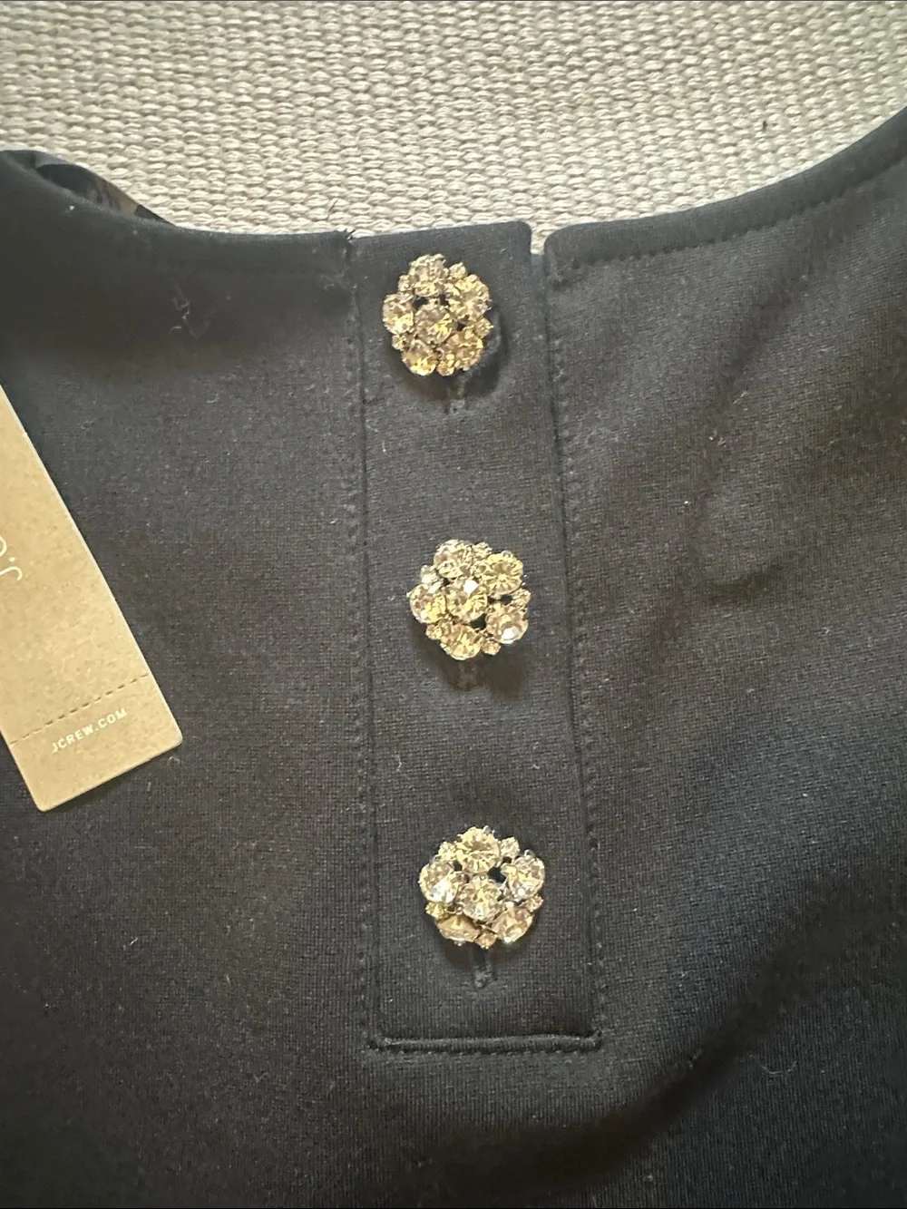 J. Crew Black Sleeveless Crewneck Tank Top with jeweled back detail